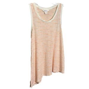 Market & Spruce Women's Tank Top White Orange Striped Scoop Neck Side Slit Sz S